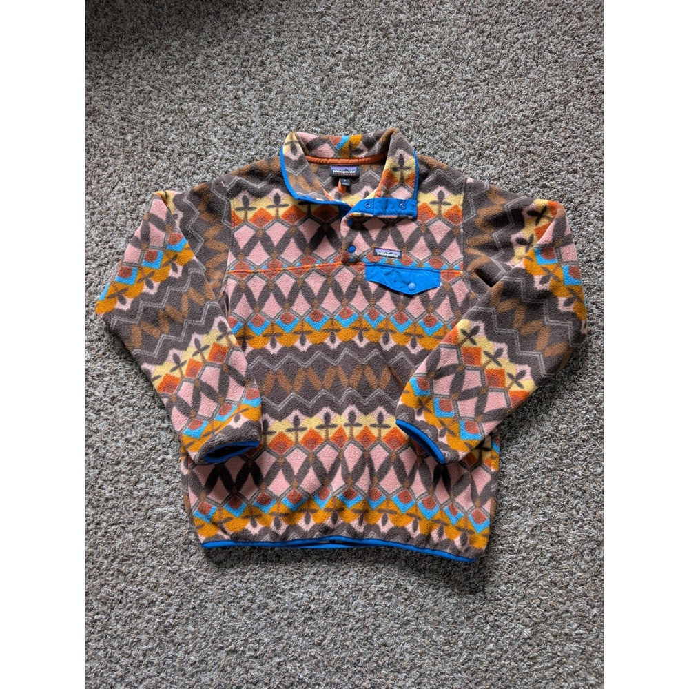 Patagonia Synchilla Snap-T Fleece Pullover Pink Aztec Basin 25455 Women Medium
